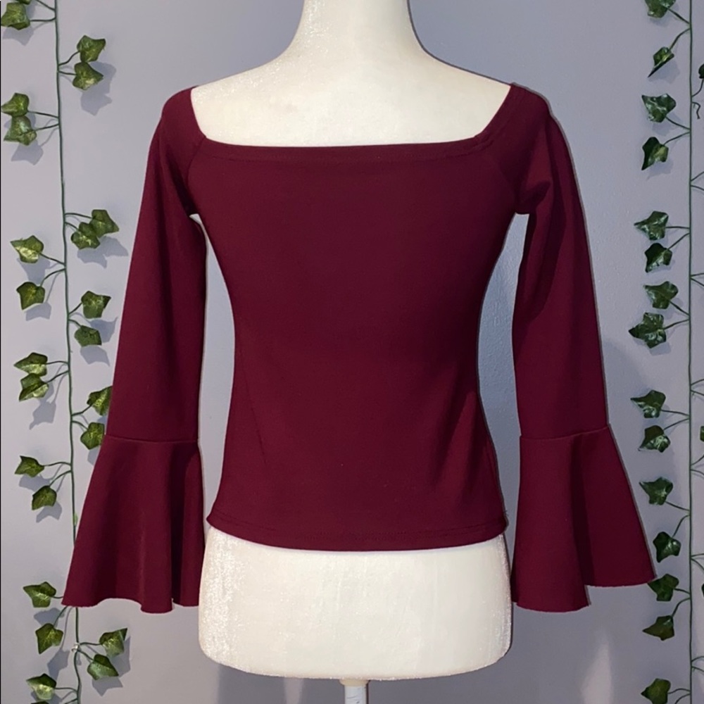 Women’s Nordstrom Maroon Off Shoulder Long Sleeve Blouse Small - Picture 2 of 16
